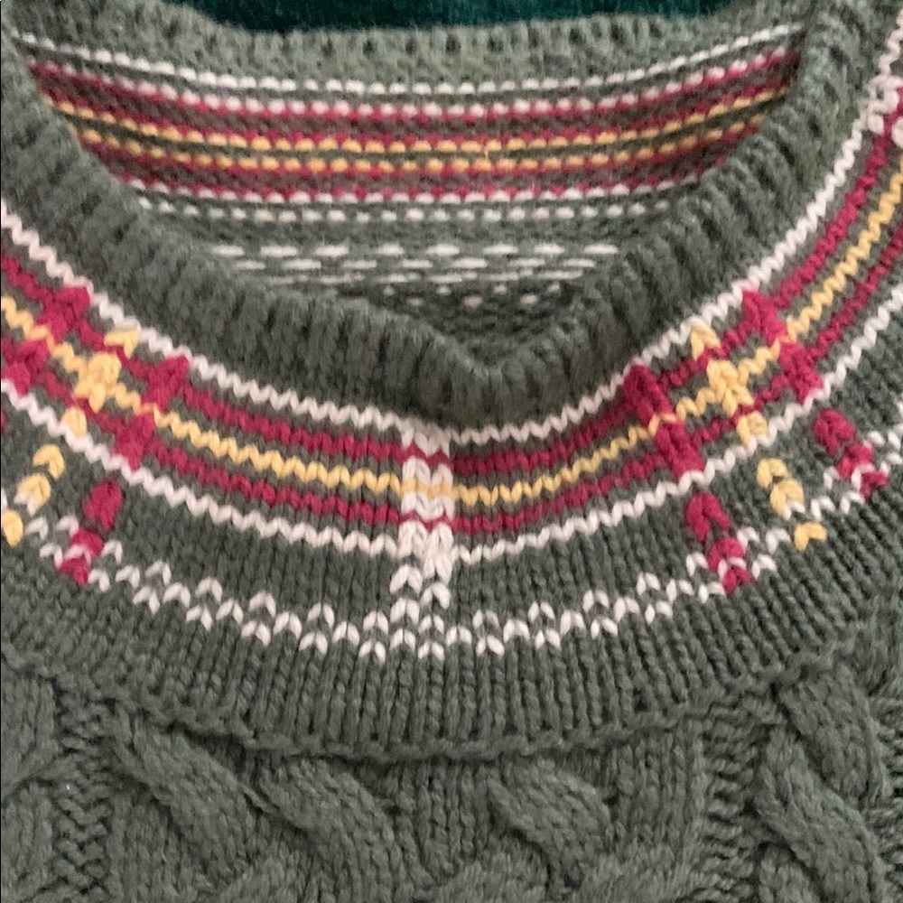 Forest Green Cable Knit Crewneck Sweater - Picture 2 of 8